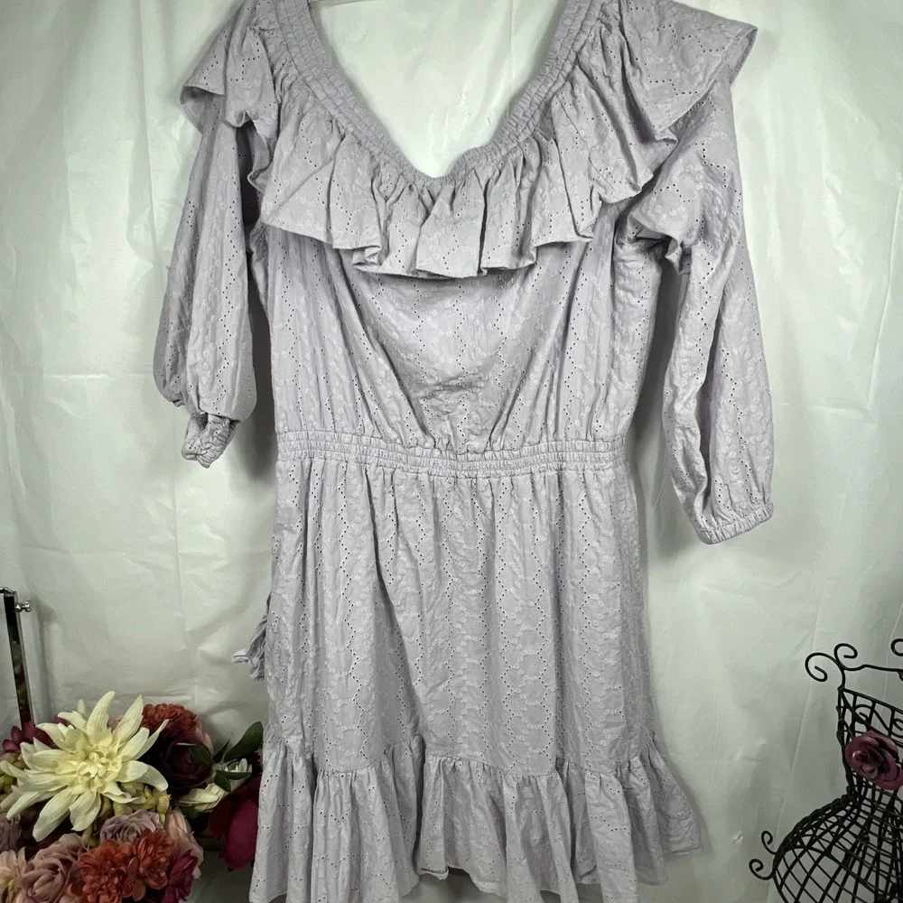 MICHAEL Michael Kors‎ Womens Lavender Off The Shoulder Eyelet Dress Size Medium